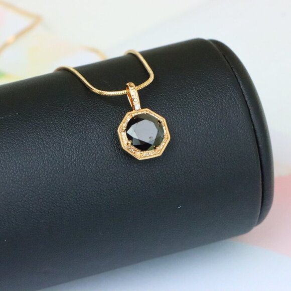 "Bold Black Gem Pendant in Rose Gold Octagon Setting, XPPT1389 - Picture 3 of 13